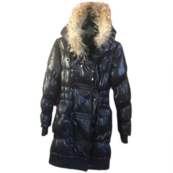 RUDSAK Down Hood Puffer Parka Winter Coat Vest  Raccoon Fur Collar Jacket Zip XS - Picture 2 of 16